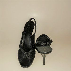 BCBGirls Women's Black Matte Satin Strappy Stiletto Heels - Size 9.5B